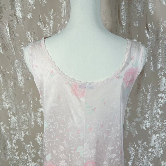 Vintage Vanity Fair Pink Floral Satin Night Gown Lace Coquette Ballerina Size M - Picture 5 of 8
